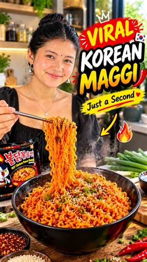 🔥 Viral Korean Maggi in Just a Few Seconds! 🍜🔥 | Easy Korean Spicy Maggi Recipe #Shorts #viral