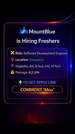 Sdo Openings on Instagram: "MountBlue is hiring #Freshers for #Software Development Engineer Location: #Banglore Eligibility: - Educational qualification for this job opening is Any Graduate / Post Graduate - Must have good analytical and problem-solving Skills - The candidate must have programming experience in at least one of the following languages: JavaScript, Java, Python, PHP, Ruby, C or C++ - Self-motivated with ability to work in a fast-paced environment - Excellent verbal and written co