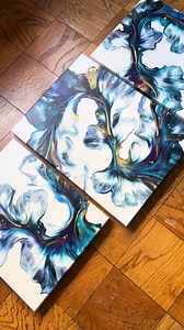 Here’s the dried set! Everyone was so worried about the gold showing through, I swear it’s there! When you blend the colors it sinks a bit, but shows up in the dried painting. #fluidart #artist #acrylic #arttok #fluidartist