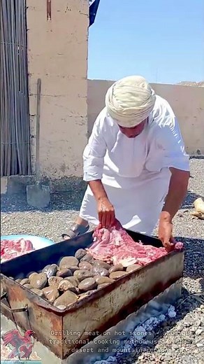 Traditional way of grilling meat on hot stones