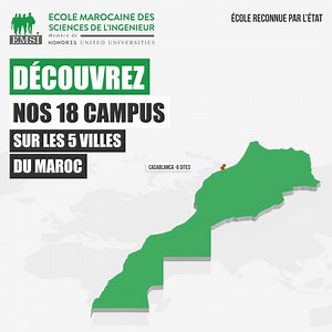 Que vous soyez à Casablanca, Rabat, Marrakech, Tanger ou Fès, venez découvrir le campus le plus proche de chez vous et rejoignez un environnement d'apprentissage dynamique et enrichissant. #18campus #5villes #EMSI #inscriptionsouvertes #HonorisUni | Ecole Marocaine des Sciences de l'Ingénieur (Page Officielle)