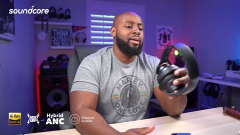 Soundcore Anker Life Q20 Hybrid Active Noise Cancelling Headphones, Wireless Over Ear Bluetooth Headphones, 60H Playtime, Hi-Res Audio, Deep Bass, Foam Ear Cups, Travel, Office, USB-C Charging