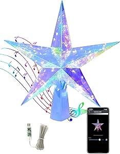 Christmas Tree Star 50LEDs, 11.5'' Smart Lighted Tree Topper Christmas Tree Decorations, 18 Modes, Bluetooth App Control with Timer, Star Tree Topper LED Christmas Lights Indoor Outdoor