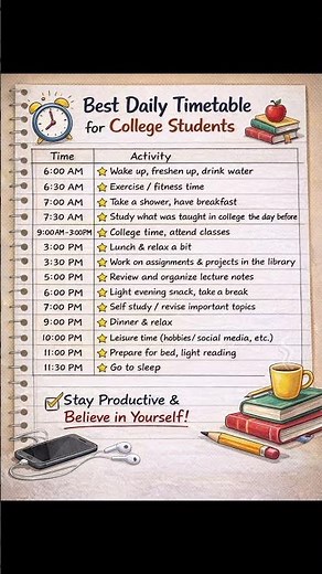 Best Daily Timetable for College Students ⏰ | Study, Classes & Life Balance