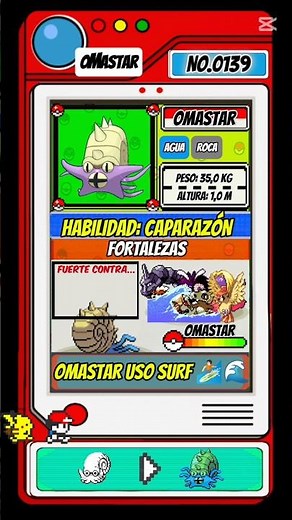 🌀 Omastar — El Pokémon Ammonoide | Pokédex Completa ⚪🌊 #pokedex #pokemon #kanto