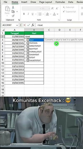 Mengubah tanggal menjadi hari di Excel #excelhack #excel #microsoftoffice #belajarexcel