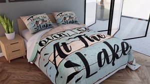 Rustic Farmhouse Comforter Set, Lake House Bedding Twin, Boating Paddle Decor Quilt, Vintage Wooden Barn Door Duvet Insert