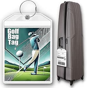 Golf Bag Luggage Tag - Extra Large 9" x 6", Waterproof Plastic Zipper Pouch, PVC Tags for Golf Bag - Sealable Label Holder (1)