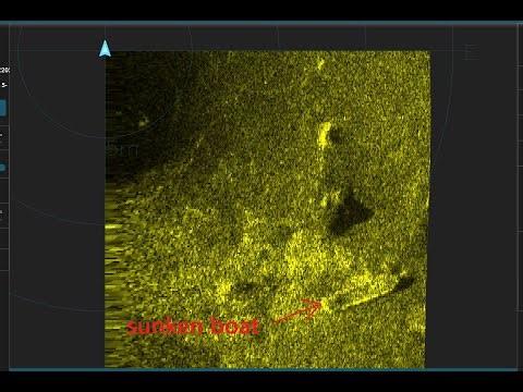 Playback of side-scan sonar data with a sunken boat