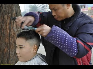 HB-BLD-007 Part 2 - Street barber gives cutie girl amazing flaptop & shave to bald style