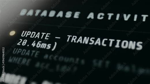 Database Activity Feed, live SQL queries, INSERT, UPDATE, INDEX operations with table names, row counts, and latency