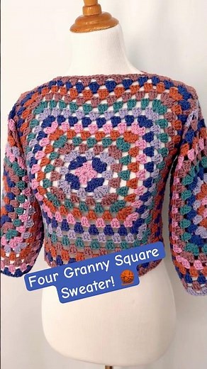 Four Granny Square Crochet Sweater 🧶 #fiberfluxcrochet