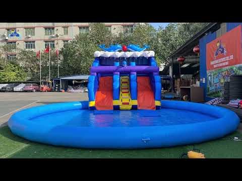 Dolphin-Themed Double-Slide Inflatable Water Setup: Soothing Summer Water Fun!
