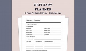 Obituary Planner: Editable Funeral Planning Template (PDF) - Etsy