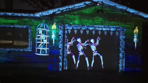 Who needs 12 foot skeletons when you have these guys?! #projectionmapping #AtmosFX #halloweendecor #Halloween #skeleton | FX Projections