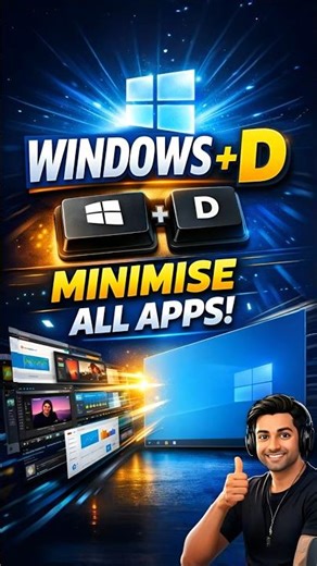 Windows + D Shortcut 🔥 Minimise All Apps in 1 Second! | Windows Trick #shorts #tech #windows