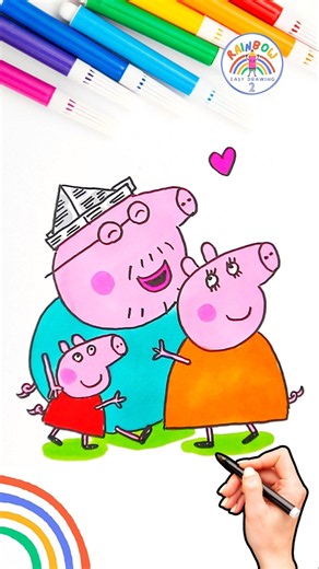How to Draw Peppa Pig | Draw Peppa Mummy Pig and Daddy Pig Wow 🌈🐽 #peppapig #shorts #forkids #love