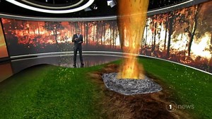 1 NEWS weather presenter Daniel Corbett uses augmented reality to explain the "firenado" phenomenon that has been spreading devastating wildfires in the US. | 1News