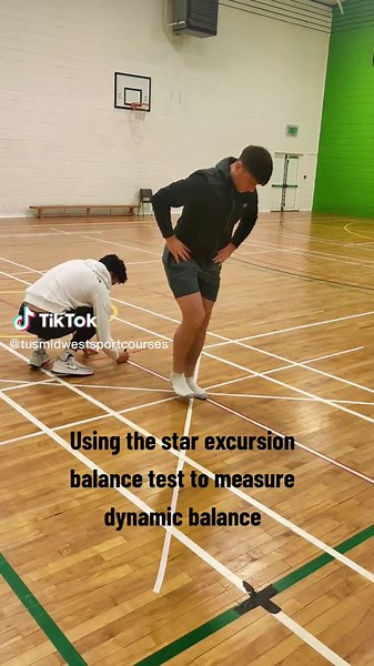 Students using the star excursion balance test to measure dynamic balance and identify injury risk. #starexcursionbalancetest #balancetest #sportsdevelopment #fyp #sportsperformance #sportscoaching #sportsinjury #foryou #limerick #fitnesstest
