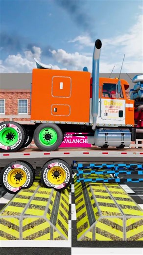 Truck, Trailer, and Cars vs Speed Bumps