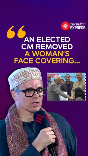 "An India where an elected chief minister can pull off the face covering of a young woman on a whim and not face any blowback… It is deeply distressing. Nobody should do that. Would he do that with a woman covering her face with ghoonghat? He felt very comfortable doing it with a Muslim woman in his own state," said Omar Abdullah during Express Adda on Dec 17. Watch 👆🏼 #ExpressAdda #OmarAbdullah | Indian Express