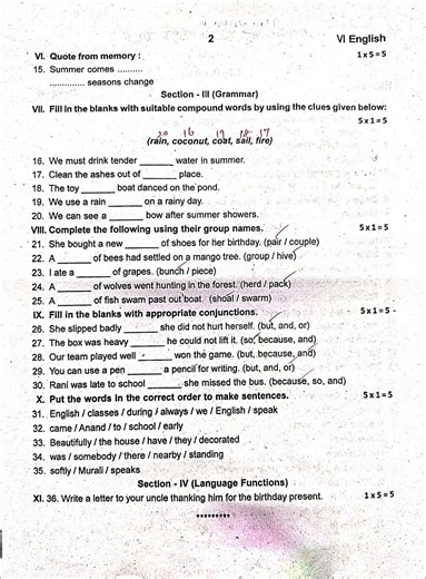TN 6th English ||Third mid term exam question paper 2026 Thiruvarur Dt #shorts #tn#tneducation #6th