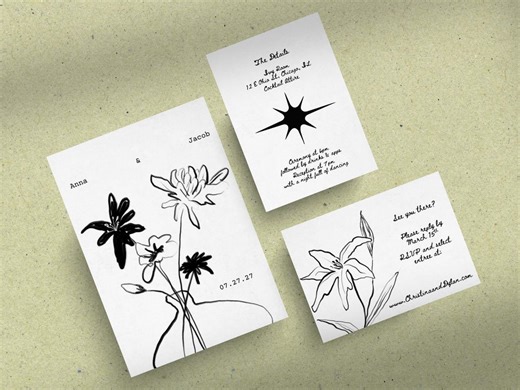 Illustrated Floral Wedding Invitation Suite, Minimalist Hand Drawn Stationery (digital Download) - Etsy