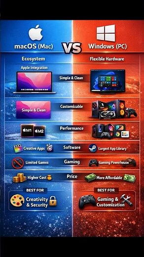 macOS (Mac) vs Windows (PC) difference, features #macos #windows #gaming #performance #trending