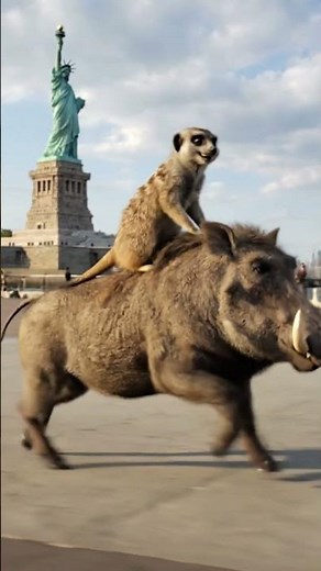 Timon and Pumbaa near the Statue of Liberty