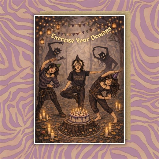 Witchy Birthday Card | Exercise Your Demons, Dark Humour Greeting (A5) - Etsy UK