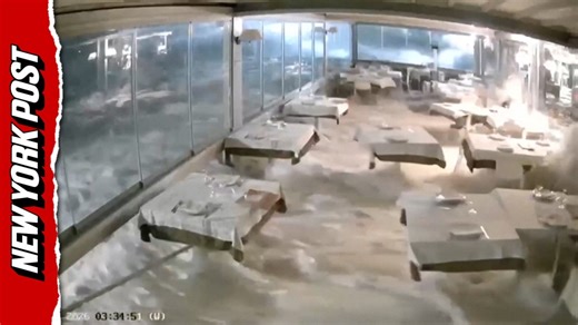 Watch storm surge smash through restaurant as cyclone slams Sicily