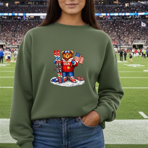 USA Skiing Teddy Bear Sweatshirt, USA Winter 2026 Sweatshirt, 2026 Winter Sports Crewneck - Etsy