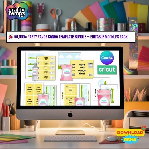 🎉 50,000+ Party Favor Canva Template Bundle – Editable Mockups Pack