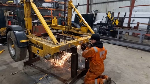 Cutting and repairing heavy equipment trailer frame