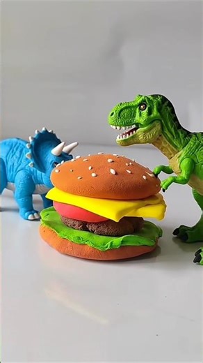 DIY Clay burger eat by dinosaur 🦖 #creativeclayideas #art #satisfying #food #clay #kids