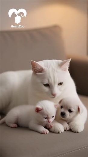 🐶Mom Dog’s Sweet Love: Puppy & Kitten Get the Cutest Care!