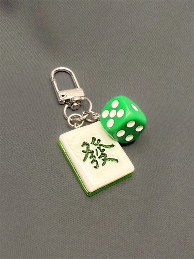 Green Dragon Mahjong Tile Keychain– Fa (huat) Symbol With Dice Charm - Etsy