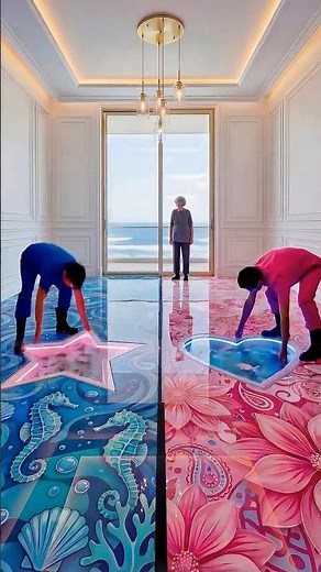 Blue vs Pink Epoxy Floor Transformation | Heart & Star Hidden Design Reveal 😱💗💙