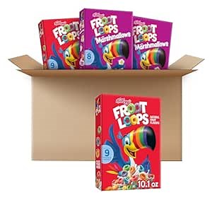 Kellogg's Froot Loops Kids Breakfast Cereal, Variety Pack, Froot Loops and Froot Loops with Marshmallows, 10.1 Ounce (Pack of 4)