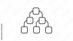 Animated hierarchy icon. Tree diagram line animation. Chain of command. Product management tool. Black illustration on white background. HD video with alpha channel. Motion graphic