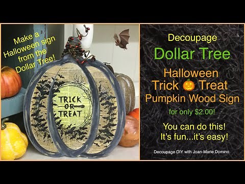 Decoupage DOLLAR TREE 🌳 Pumpkin | Cheap H🎃lloween DIY Sign! | FUN & EASY | BEST TIPS - NO WRINKLES