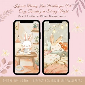 Fond d'écran animé lapin kawaii - Lecture agréable et nuit endormie MP4 (téléchargement numérique) - Etsy France
