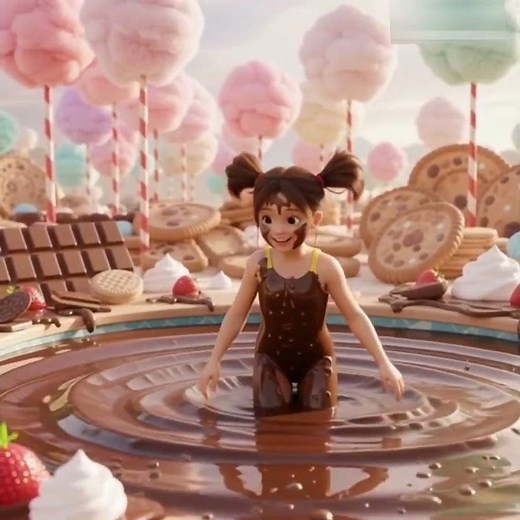 Chocolate Splash Paradise – Girl Jumps into a Creamy Chocolate Pool