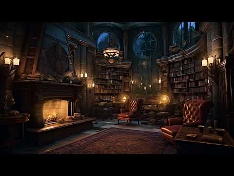 Old Library Ambience: Fireplace & Rain Sounds for Studying and Reading
