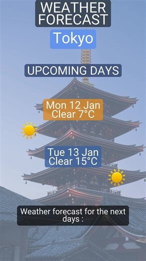 ☀️ Here is your complete 11 January 2026 weather overview for Tokyo: Sunny, 0 mm precipitation and UV index 2. #Weatheravenue, #Tokyo, #Japan, #Tokyoweather, #Sunny, #Sun, #Rain, #Cloudy, #Storm | Weather Avenue