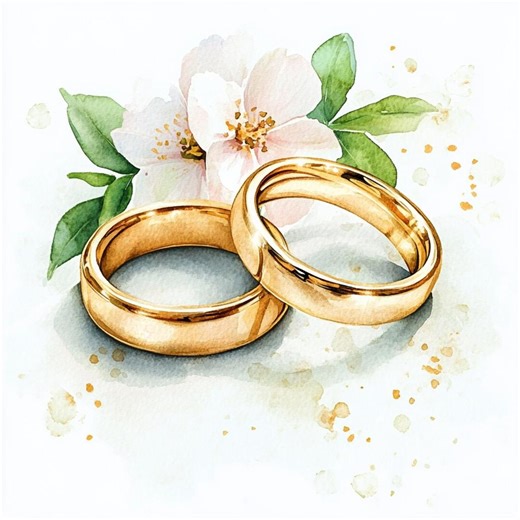 Watercolor Wedding Rings CLIPART, Gold Bands With Soft Florals, Romantic Marriage Illustration, Elegant Bridal Art - Etsy