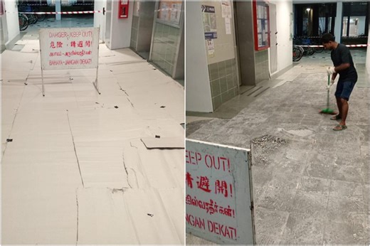 Repairs under way after floor tiles pop at HDB block lift lobby in Yew Tee area