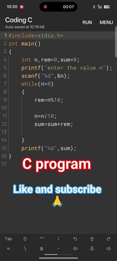 Write a C program to find the sum of individual digits of a given integer.C coding forbtech students