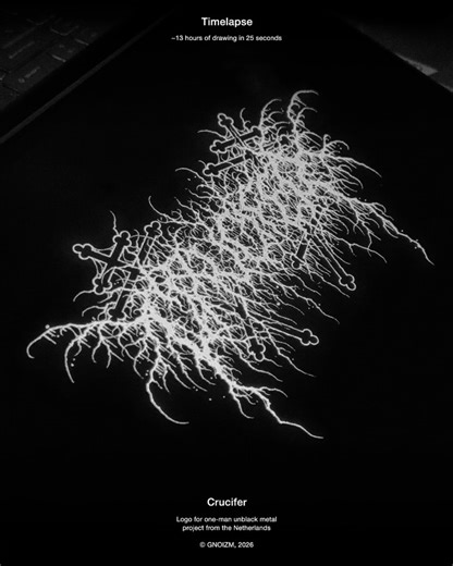 Metal logos & Dark lettering | GNOIZM on Instagram: "Crucifer Logo for a one-man unblack/war metal project from the Netherlands. This project was particularly interesting for me, as I had never worked with unblack metal before. The project’s name is derived from “crucifix”/“crucis” and “Lucifer”: as I understand it, the lyrical protagonist Crucifer, like the fallen angel, has been cast into darkness, but has chosen to wage war against evil alone, using the same radical methods. That is why the v