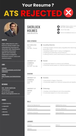 ATS Rejected Your Resume in 6 Seconds ❌ Fix This (ATS Resume for Freshers) #resume #résumé #shorts